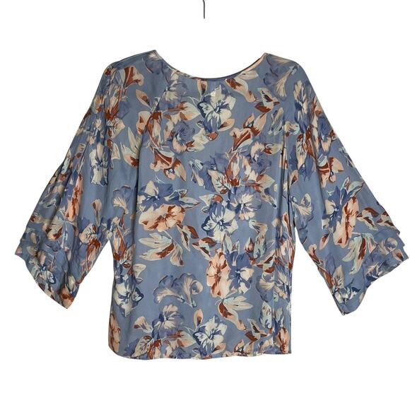 Joie 100% Silk Blouse S Pullover V-Neck Button Front Dusty Blue Floral Romantic - Picture 6 of 13